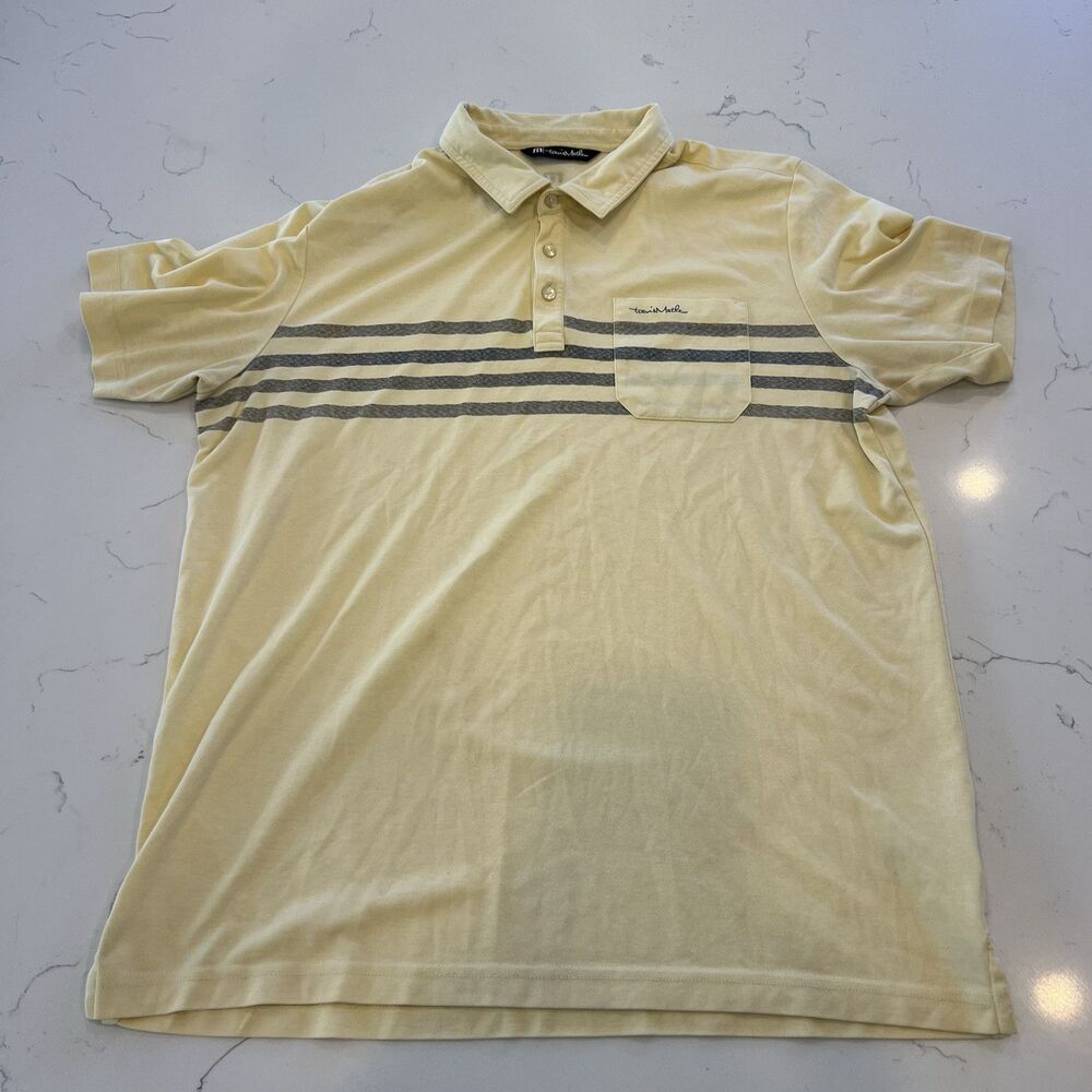 Travis Mathew Golf Polo Pima Cotton Sz L Yellow Gray Stripe
